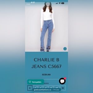 NWT Charlie B Floral Embroidered Jeans